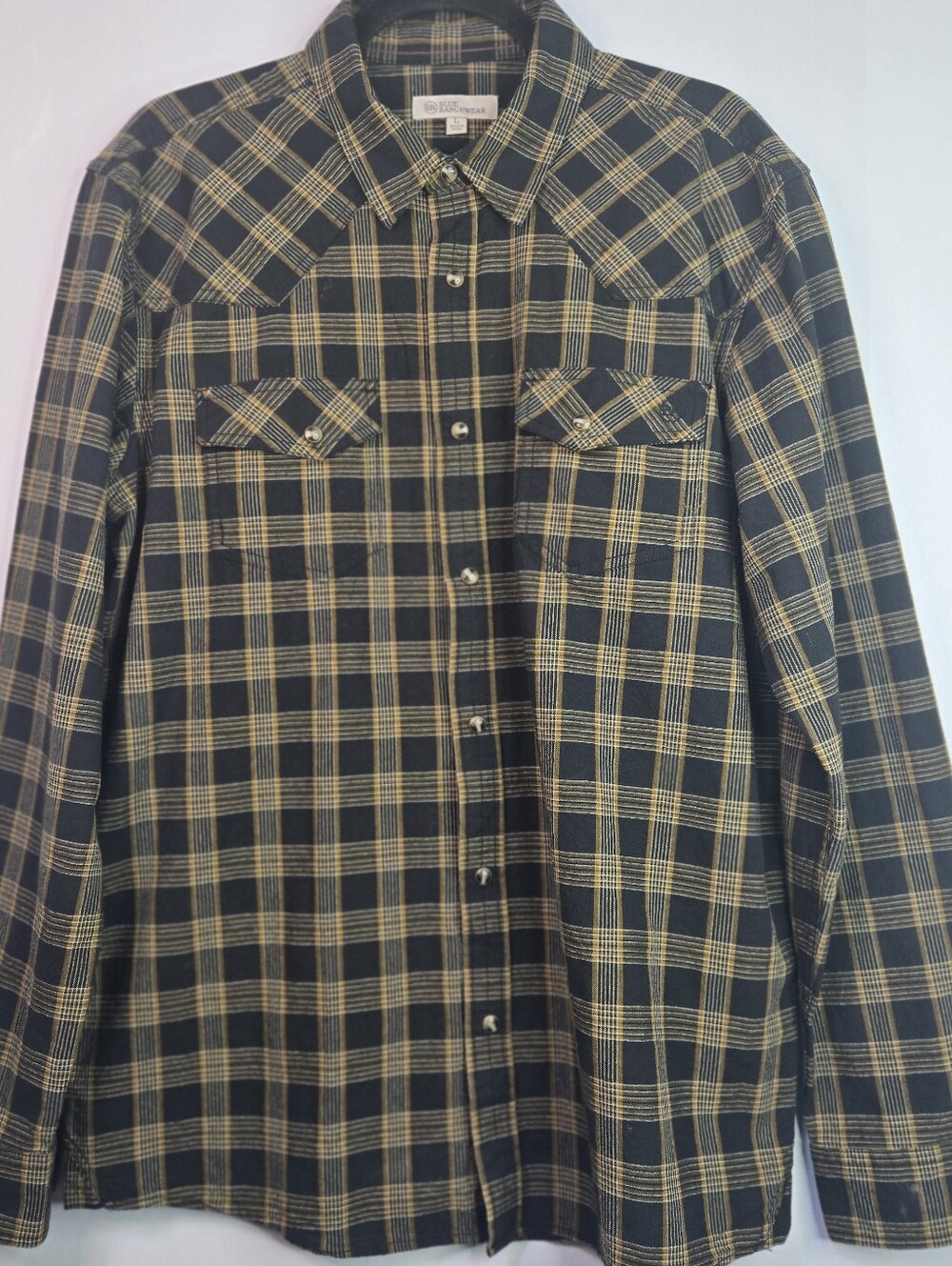 Blue Ranchwear Size L Men's Cedar Plaid Print L/sleeve Snap Front Western Shirt